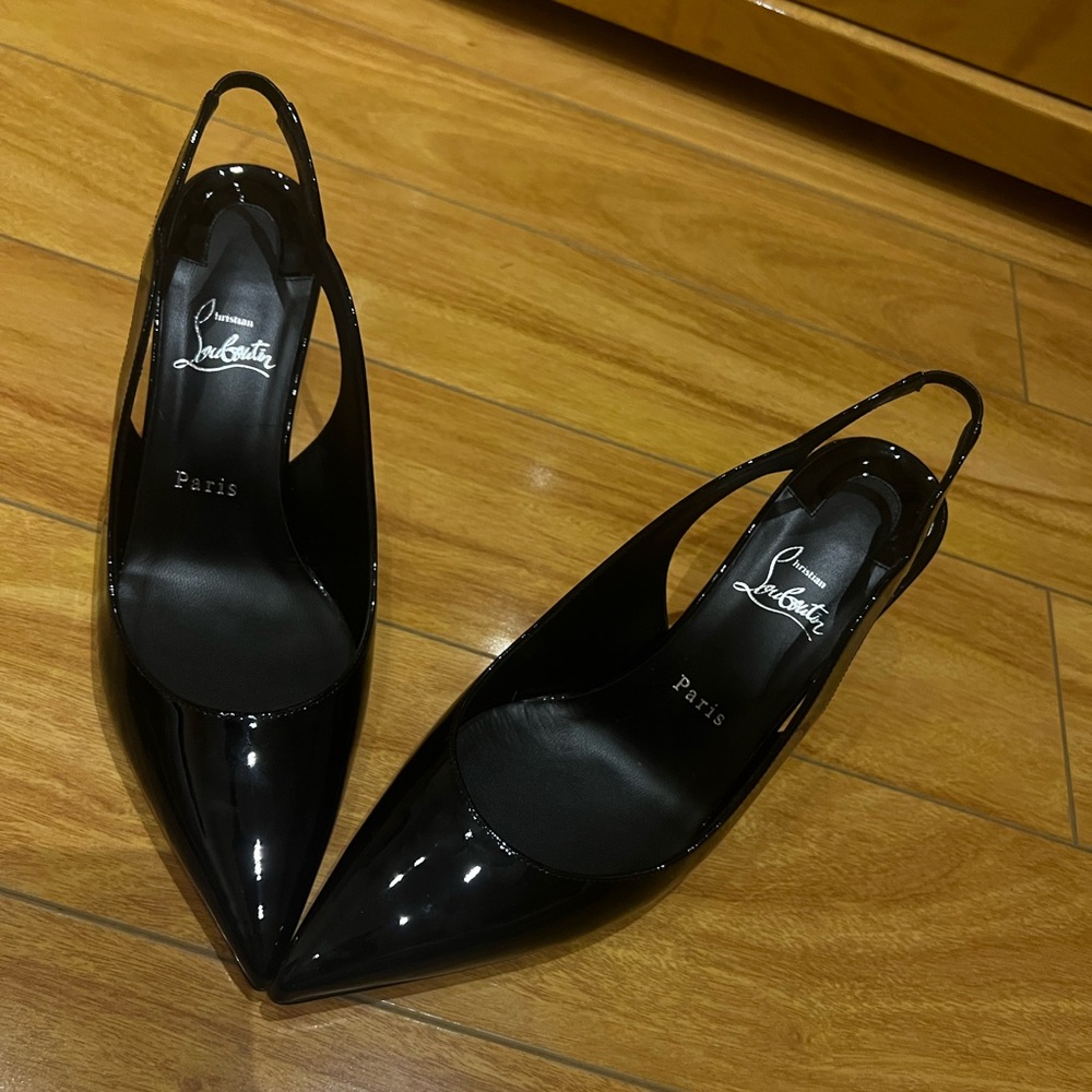 Christian Louboutin Glossy Black Slingback Heels